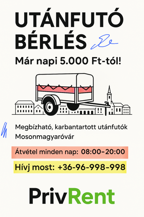 Ponyvás / keretes utánfutó bérlés, kölcsönzés - Mosonmagyaróvár (PrivRent)